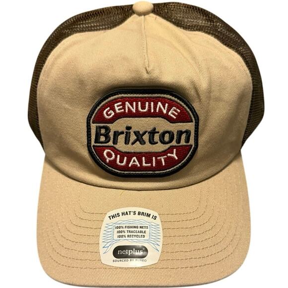 NWT Brixton Trucker Cap Tan/Brown Adjustable Snapback Meshback Logo Patch Hat - Picture 1 of 6